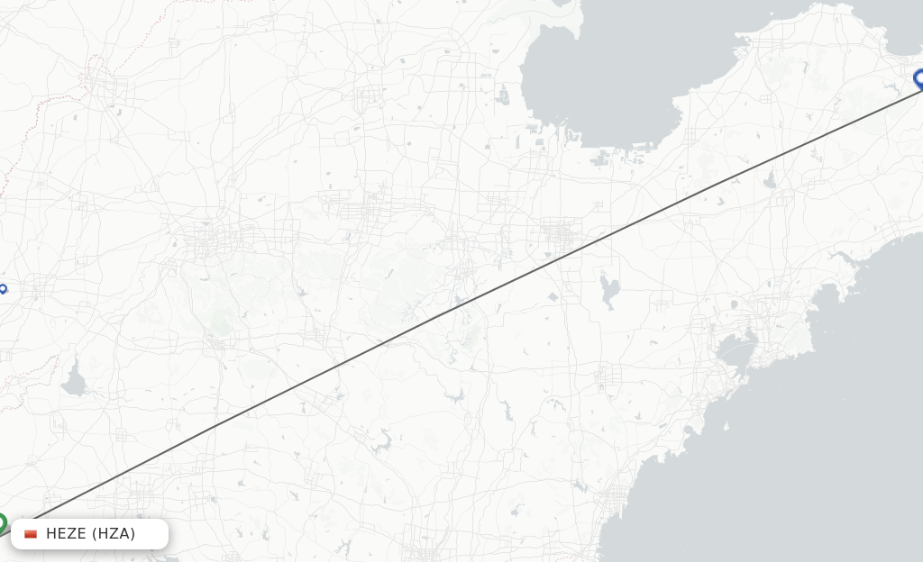 Flights from Heze to Yantai route map