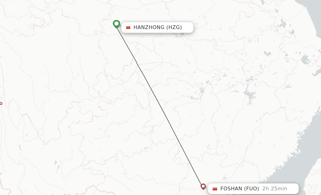 Flights from Hanzhong to Fuoshan route map