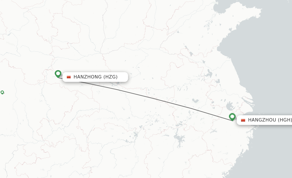 Flights from Hanzhong to Hangzhou route map