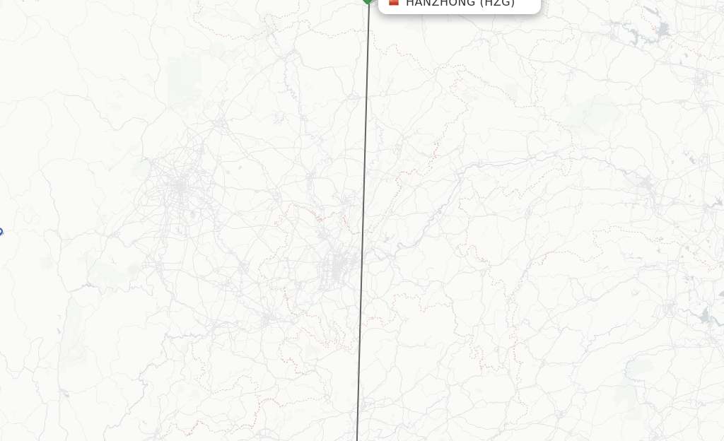 Flights from Hanzhong to Guiyang route map