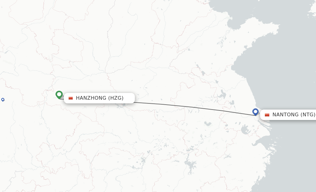 Flights from Hanzhong to Nantong route map