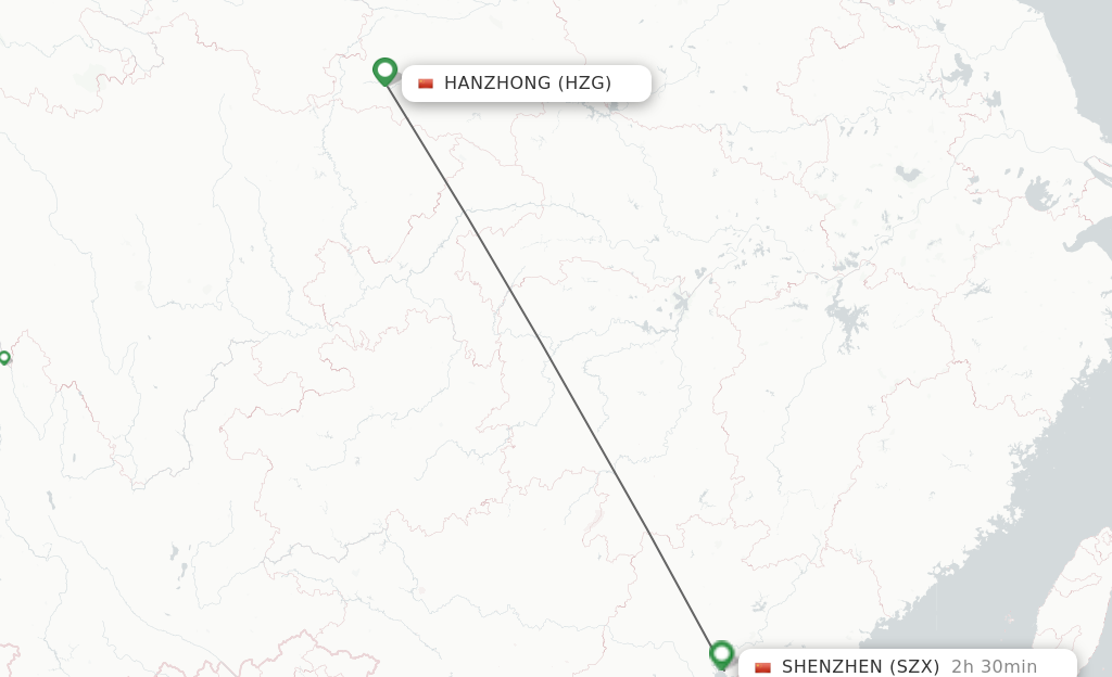 Flights from Hanzhong to Shenzhen route map