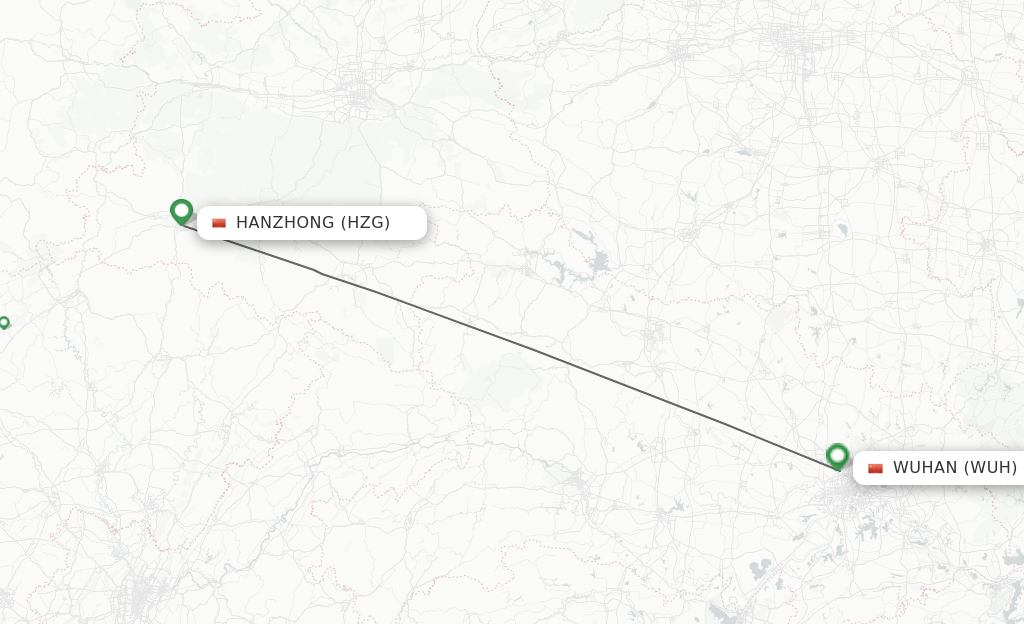 Flights from Hanzhong to Wuhan route map