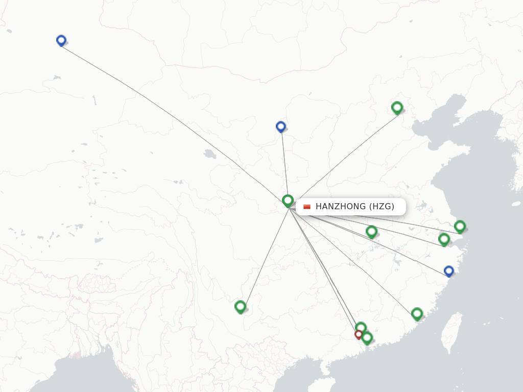 Flights from Hanzhong to Yulin route map