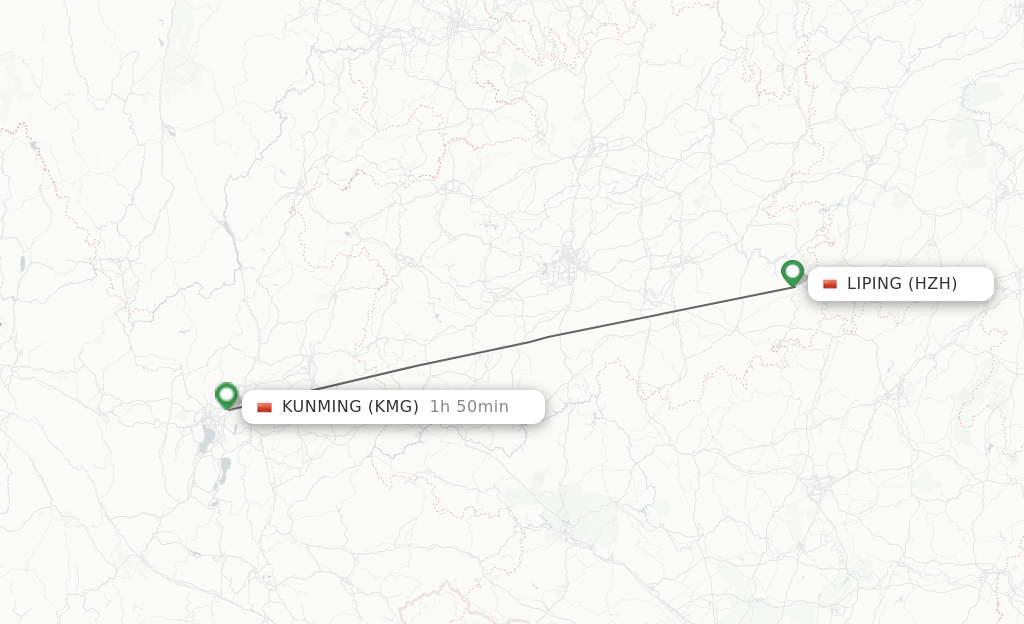 Flights from Liping to Kunming route map