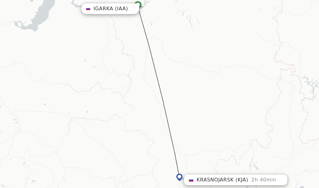 Flights from Igarka to Krasnojarsk route map