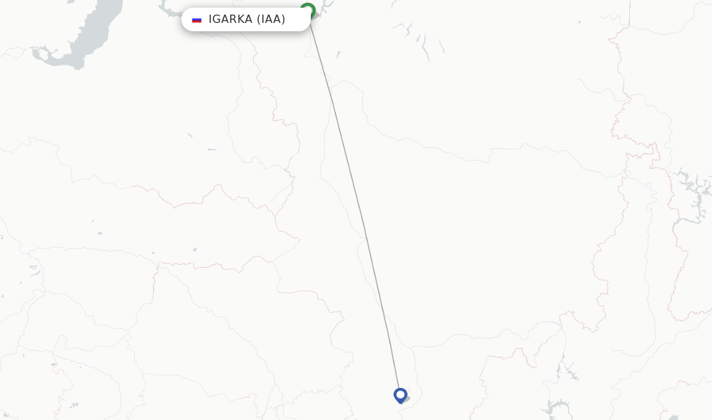 Route map with flights from Igarka with KrasAvia