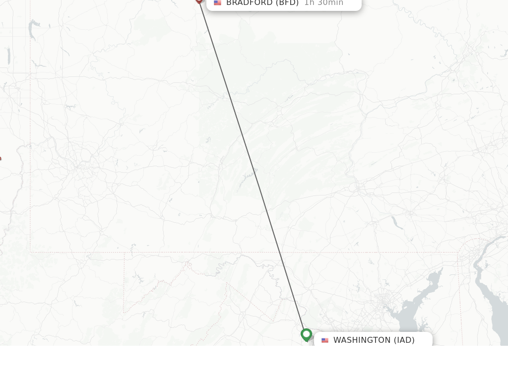 Flights from Dulles to Bradford route map