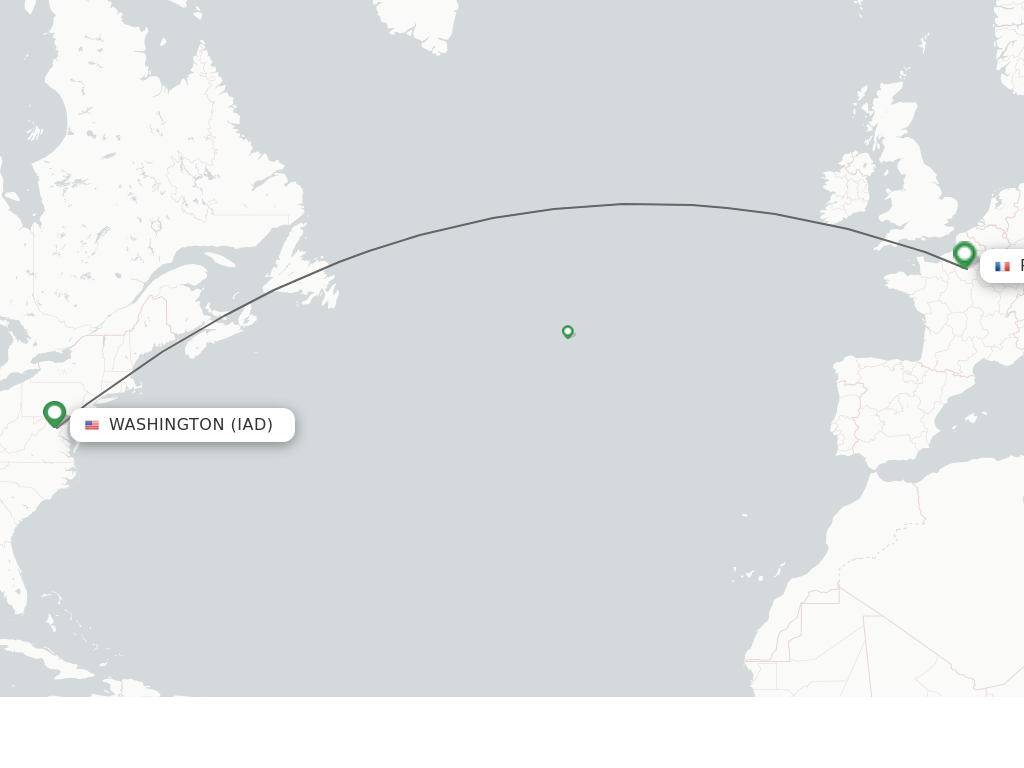 Flights from Washington to Paris route map