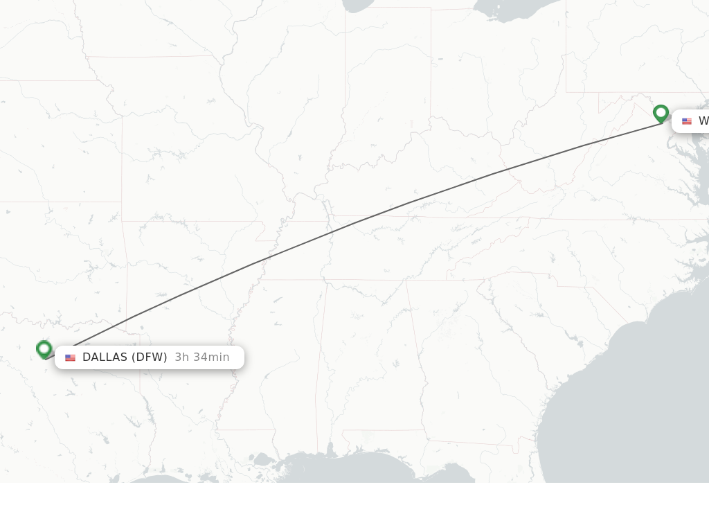 Flights from Washington to Dallas route map