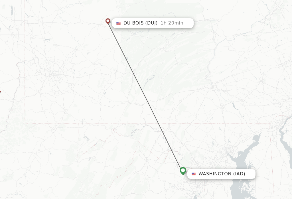 Flights from Dulles to Dubois route map