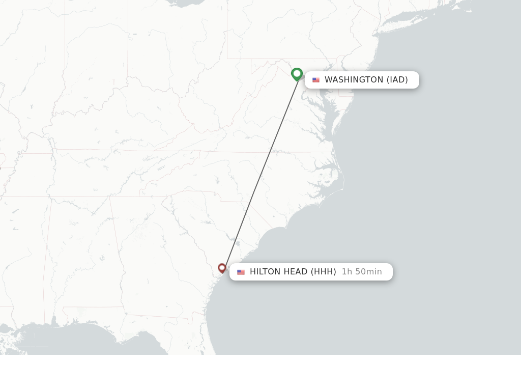 Flights from Dulles to Hilton Head route map