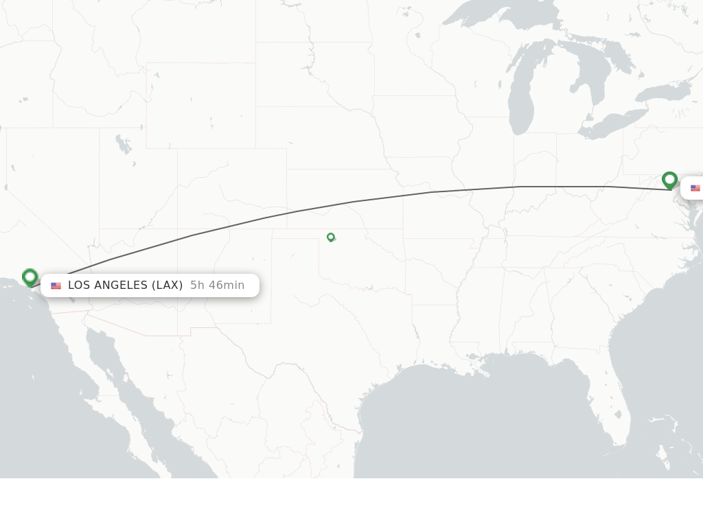 Flights from Washington to Los Angeles route map