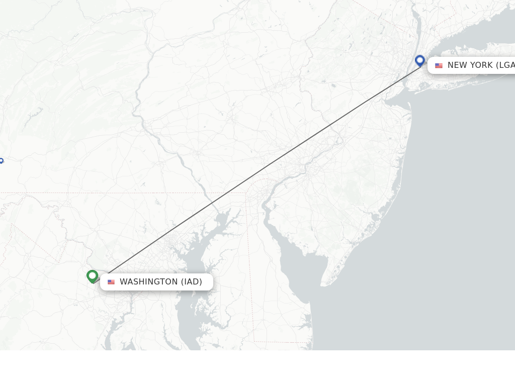 Flights from Washington to New York route map