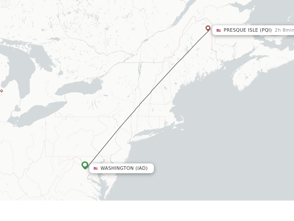 Flights from Dulles to Presque Isle route map