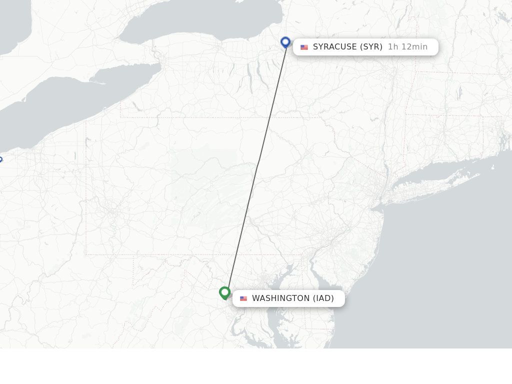 Flights from Syracuse to Washington route map
