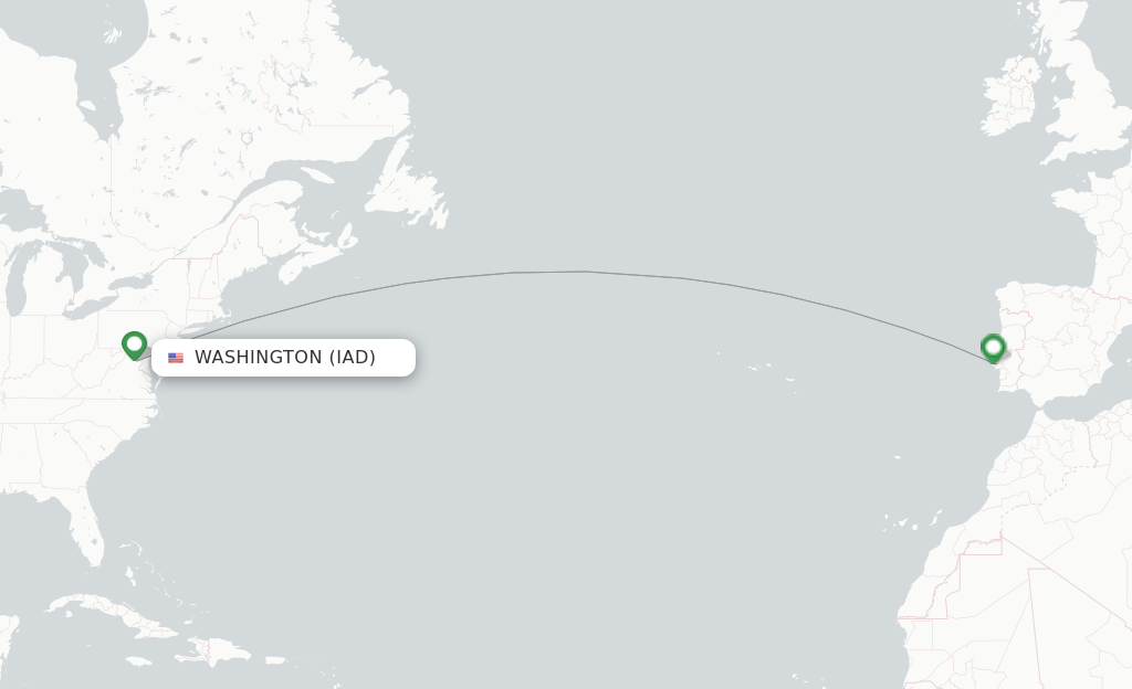 Route map with flights from Dulles with TAP