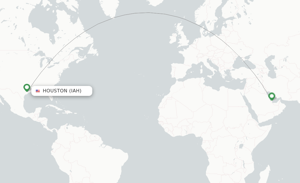 Route map with flights from Houston with Qatar Airways