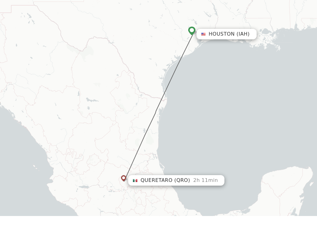 Flights from Houston to Queretaro route map