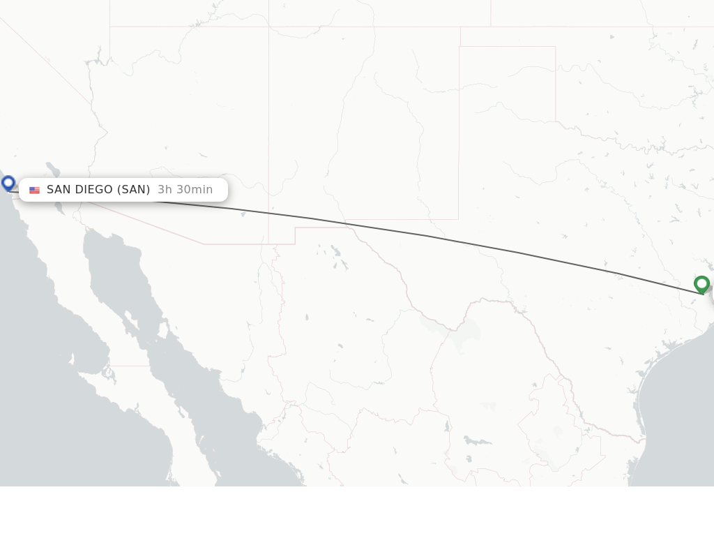 Flights from San Diego to Houston route map