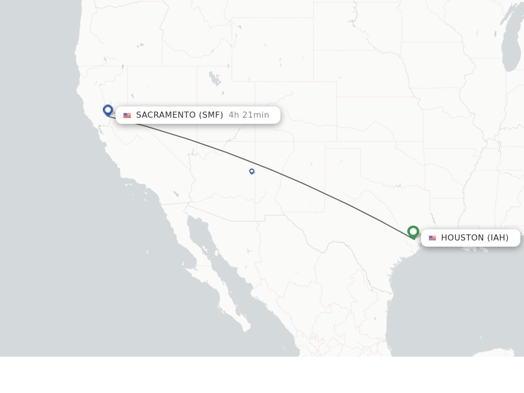 Flights from Sacramento to Houston route map