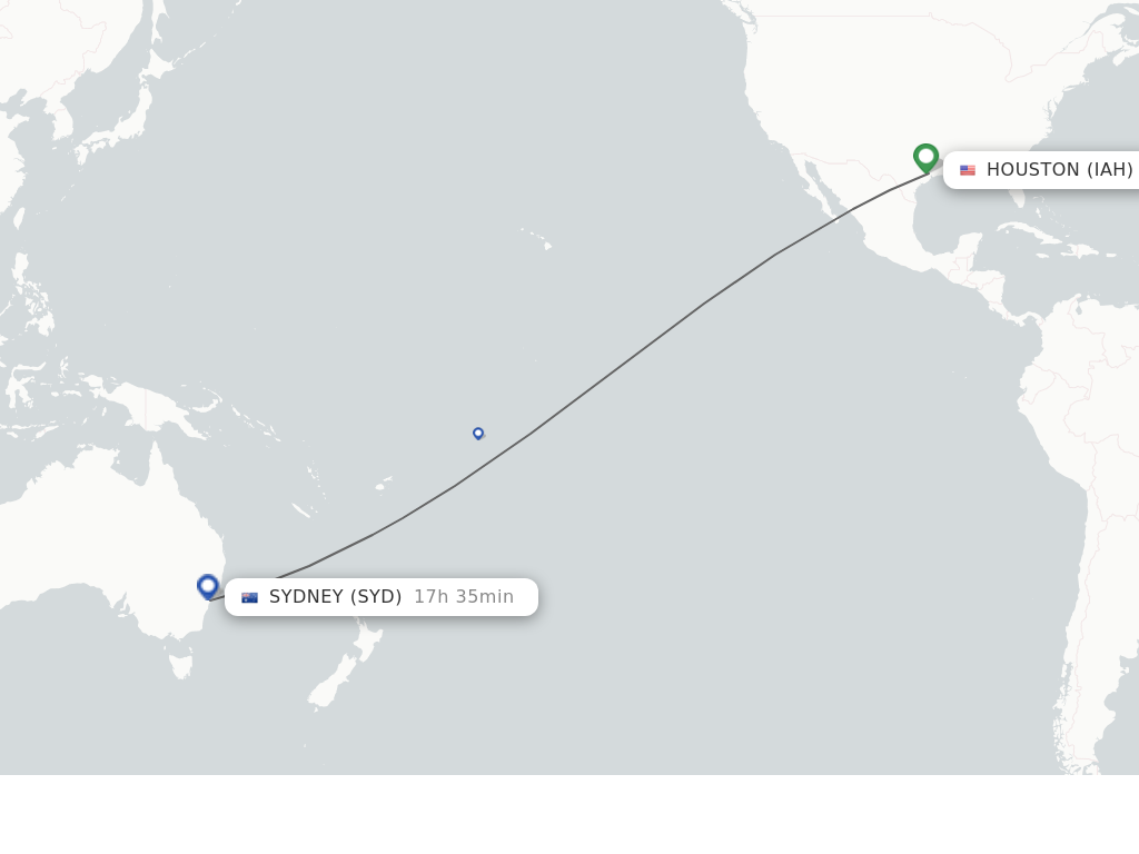 Flights from Houston to Sydney route map