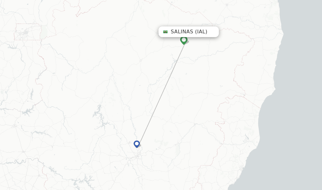 Route map with flights from Salinas with Azul