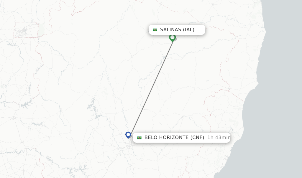 Flights from Salinas to Belo Horizonte route map
