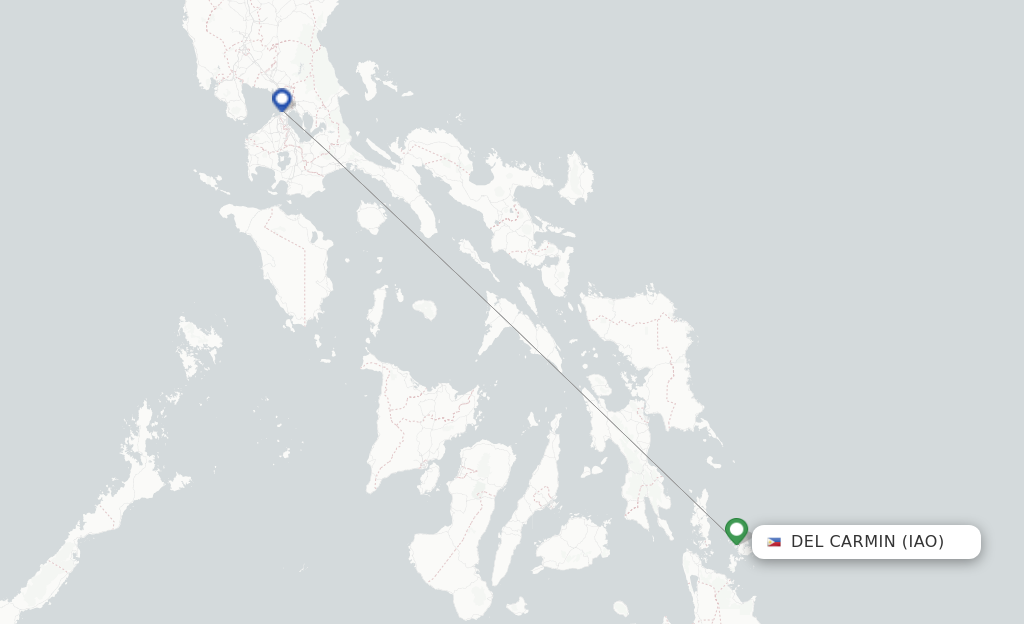 Route map with flights from Del Carmin with Sunlight Air