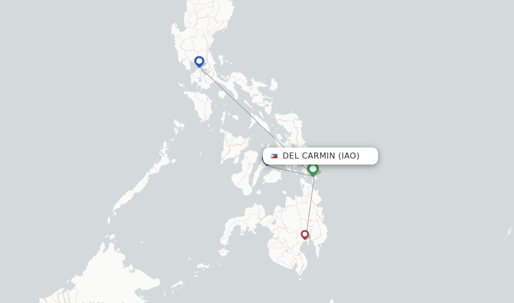 Route map with flights from Del Carmin with Cebgo