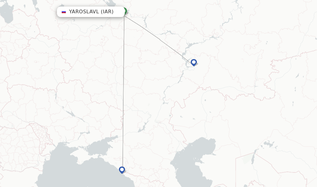 Route map with flights from Yaroslavl with Azimuth