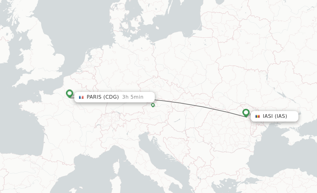 Flights from Iasi to Paris route map