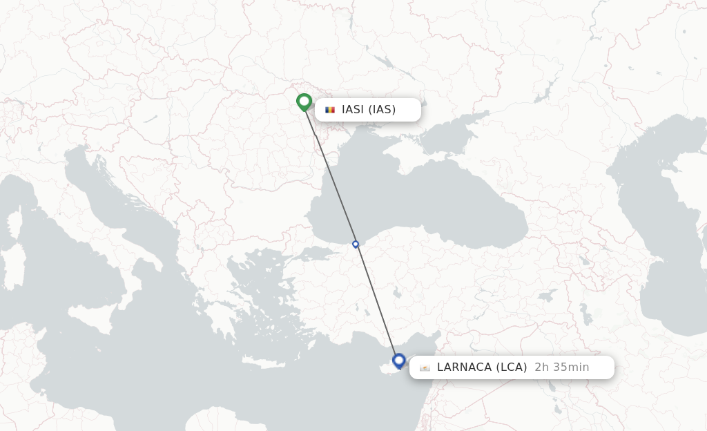 Flights from Iasi to Larnaca route map