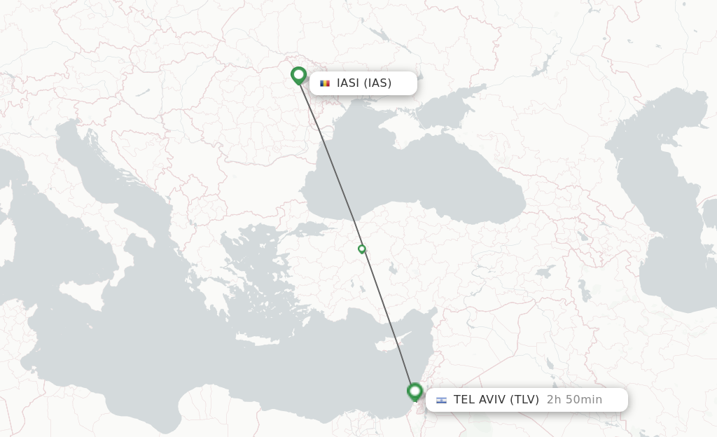 Flights from Iasi to Tel Aviv-Yafo route map