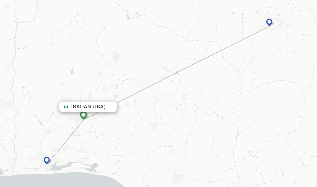 Route map with flights from Ibadan with Overland Airways