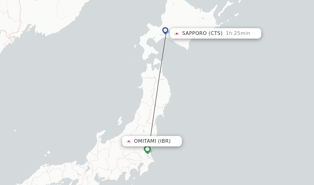 Flights from Omitami to Sapporo route map