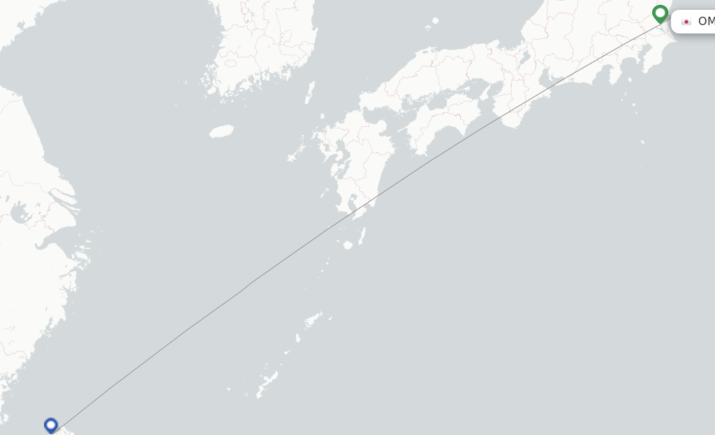 Route map with flights from Omitami with Tigerair Taiwan