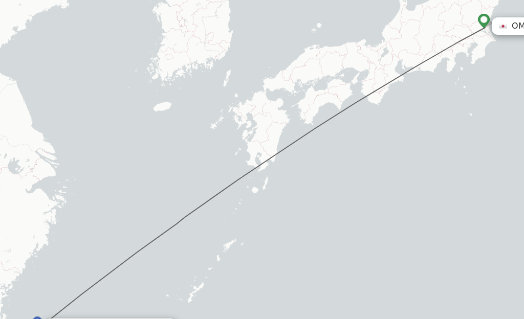 Flights from Omitami to Taipei route map