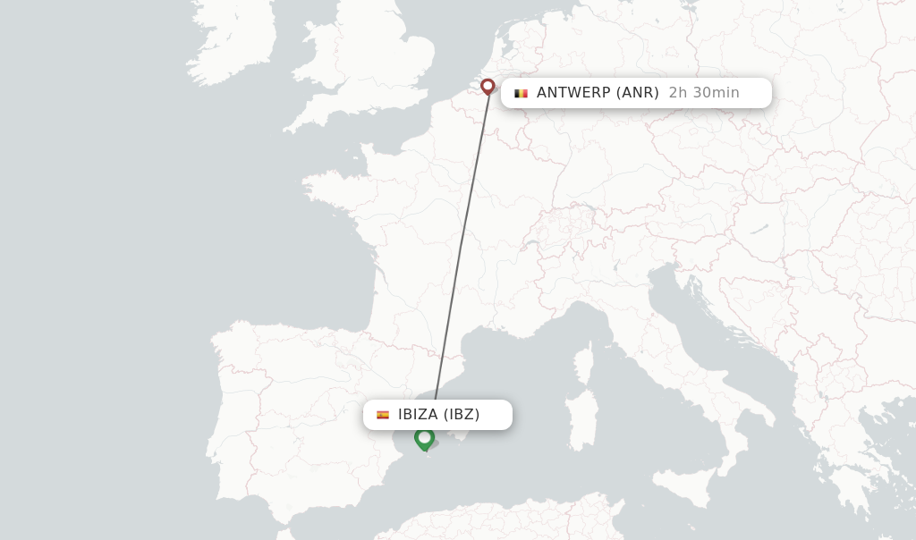 Flights from Ibiza to Antwerp route map