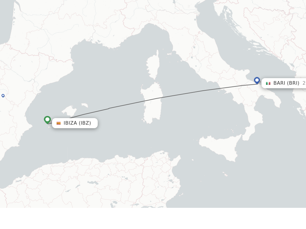 Flights from Ibiza to Bari route map