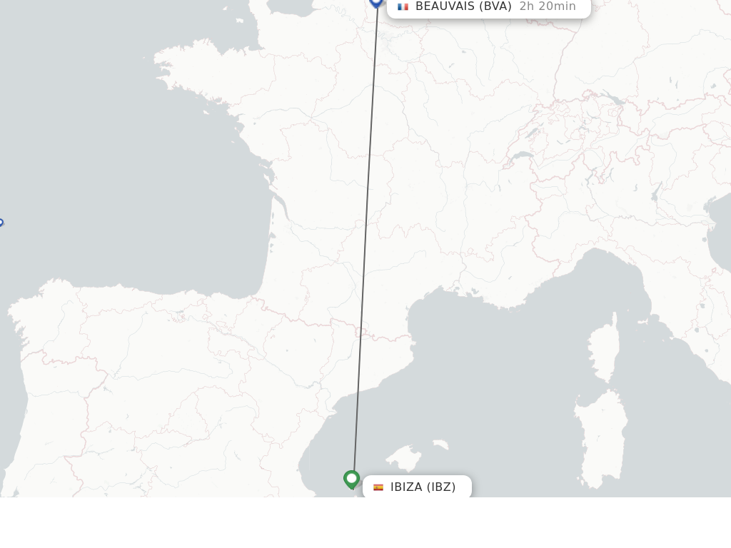 Flights from Ibiza to Paris route map