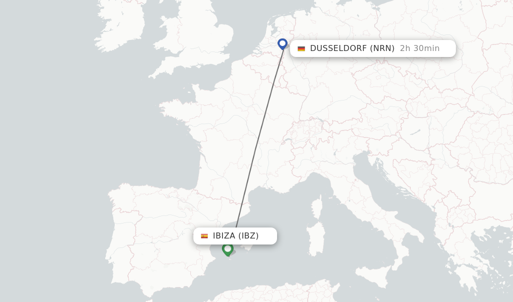 Flights from Ibiza to Dusseldorf route map
