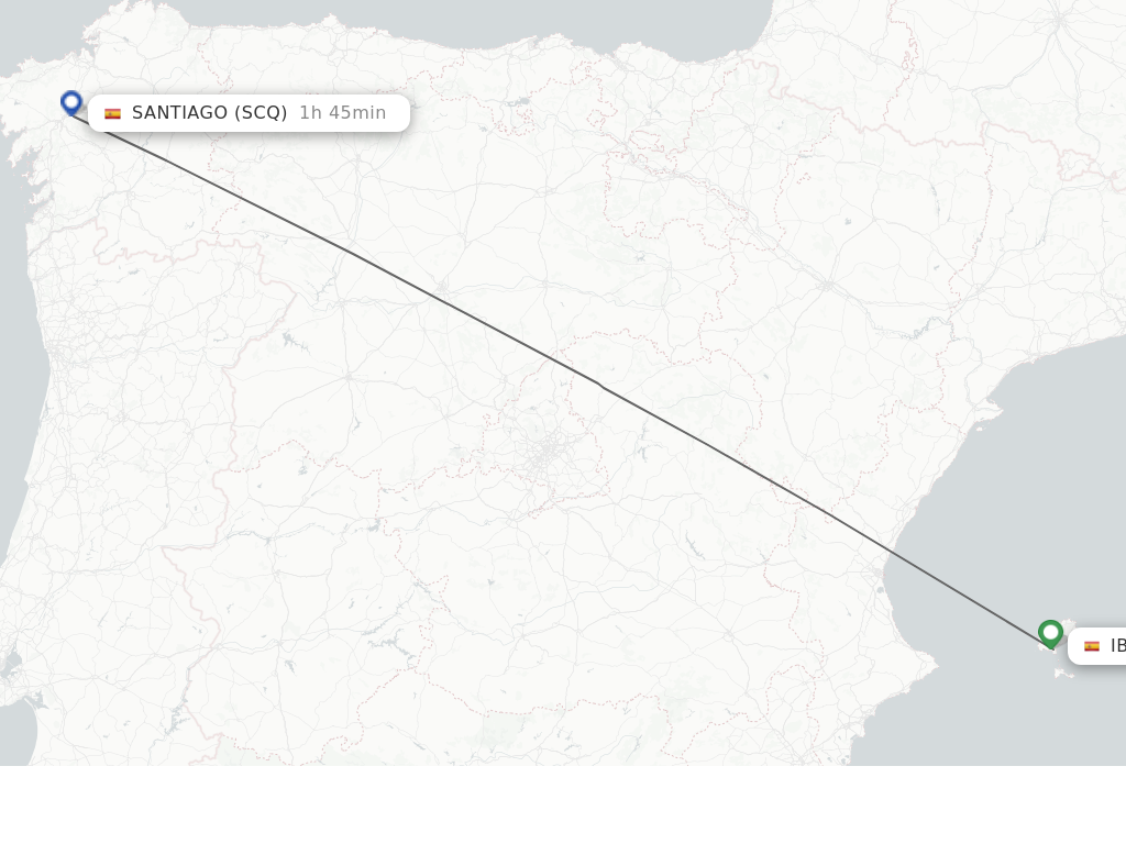 Flights from Ibiza to Santiago De Compostela route map