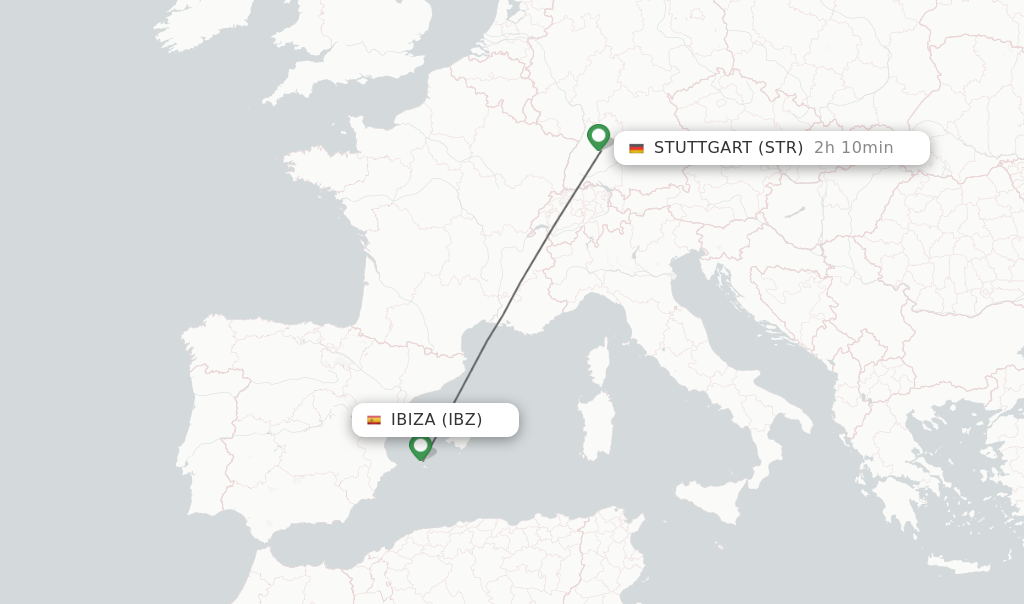 Flights from Ibiza to Stuttgart route map