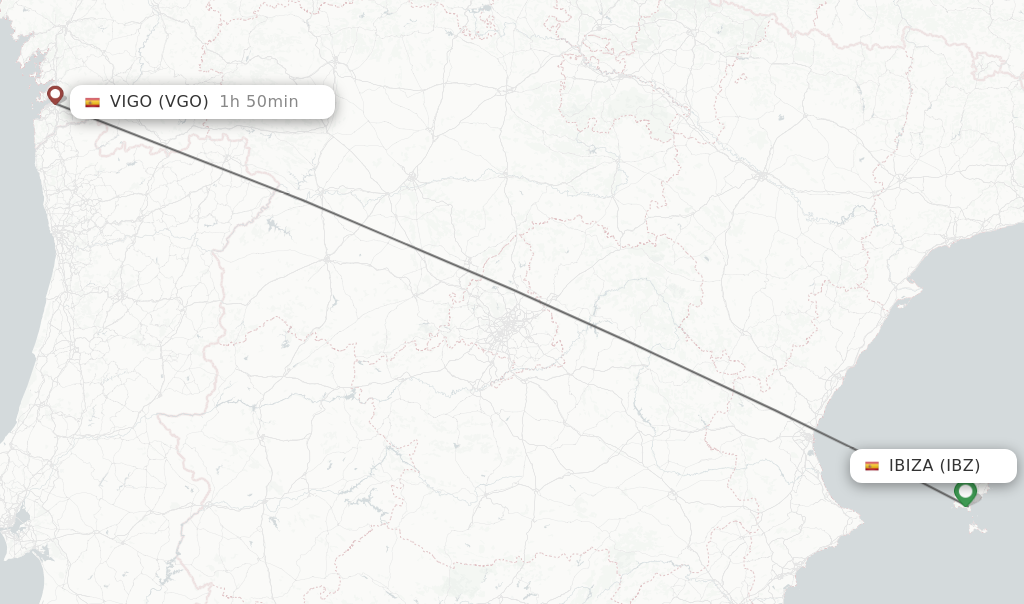 Flights from Vigo to Ibiza route map