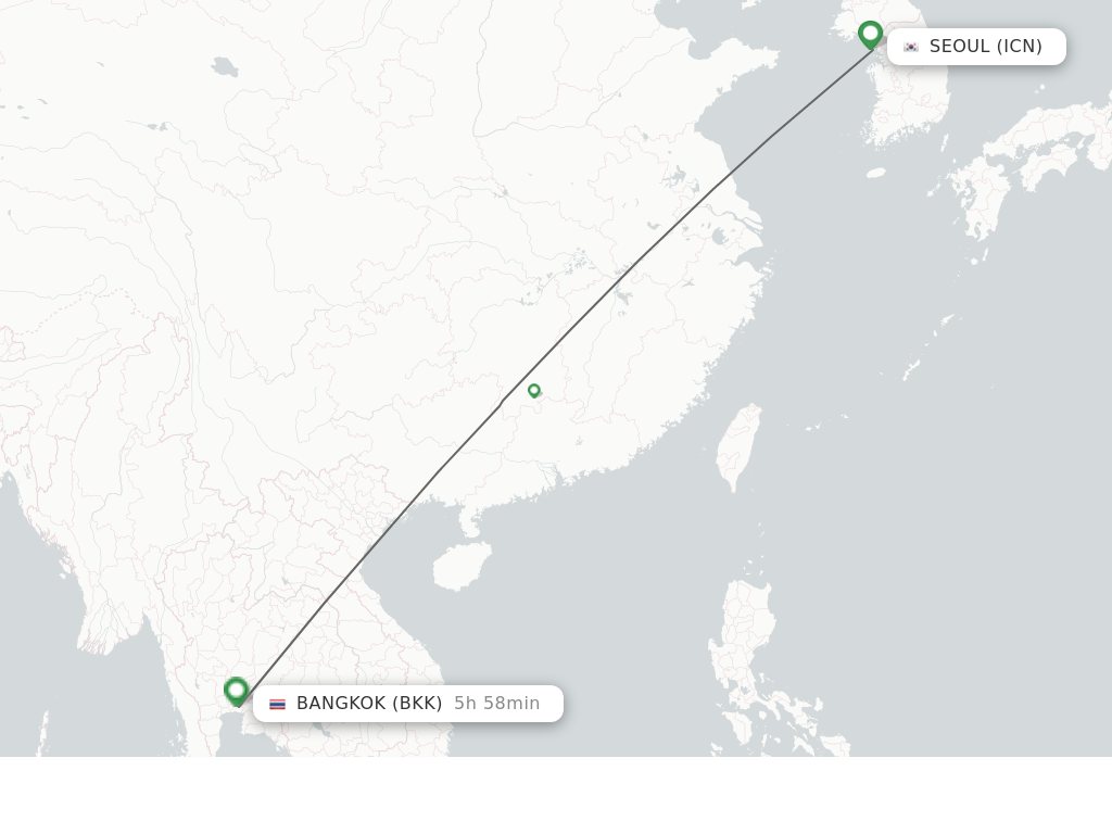 Flights from Seoul to Bangkok route map