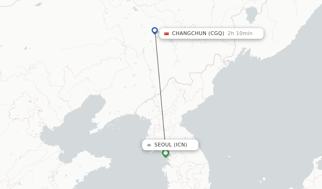 Flights from Seoul to Changchun route map