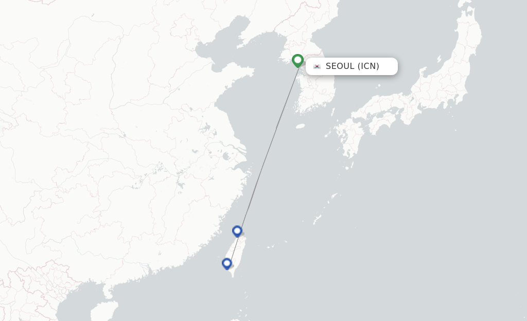 Route map with flights from Seoul with China Airlines