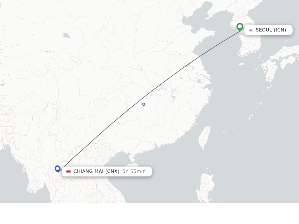 Flights from Seoul to Chiang Mai route map