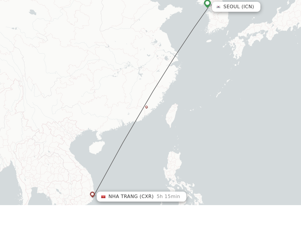 Flights from Seoul to Nha Trang route map